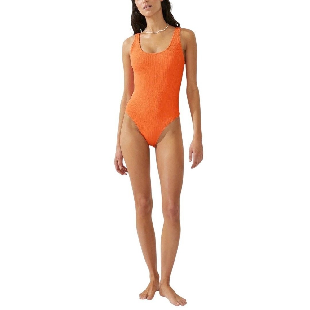 Cotton on Low-Back One-Piece Swimsuit Orange‎ Crinkle S